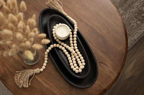 Kate and Laurel Ekata Decorative Oval Solid Wood Nesting Trays, Set of 2, Black, Food-Safe Charcuterie Board Trays for Kitchen Counter or for Use as Ottoman Tray Accents or Coffee Table Tray Decor