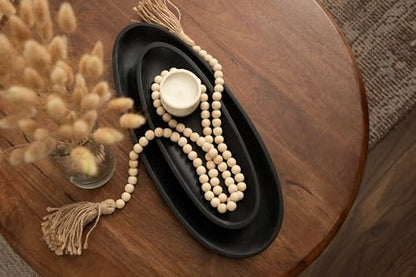 Kate and Laurel Ekata Decorative Oval Solid Wood Nesting Trays, Set of 2, Black, Food-Safe Charcuterie Board Trays for Kitchen Counter or for Use as Ottoman Tray Accents or Coffee Table Tray Decor
