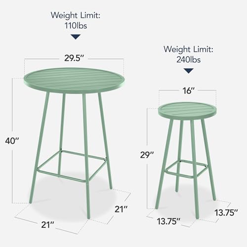 Best Choice Products 3-Piece Patio Dining Set, Bar Height, Outdoor Bistro Set, Outdoor Round Bar Table w/ 2 Bar Stools, Steel - Sage