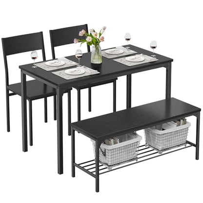 DUMOS Dining Table Set, Dining Table for 4 with Bench, Kitchen Table, Space-Saving Ideal 4-Person Set for Dining Room Kitchen Apartment Corner Black 4 Pack