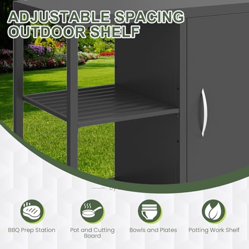 EROMMY 5-Piece Modular Outdoor Kitchen Island with Sink, Large Storage Cabinet & Shelf, Pull-Out Trash Drawer and Grill Stand, Outdoor Storage Kitchen Set for BBQ, Deck, Backyard, Black