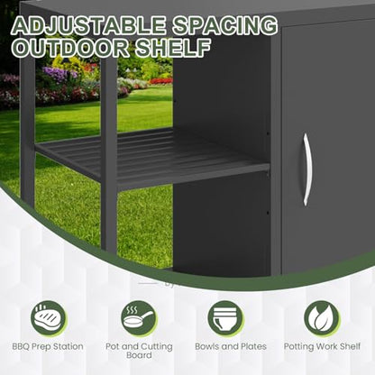 EROMMY 5-Piece Modular Outdoor Kitchen Island with Sink, Large Storage Cabinet & Shelf, Pull-Out Trash Drawer and Grill Stand, Outdoor Storage Kitchen Set for BBQ, Deck, Backyard, Black
