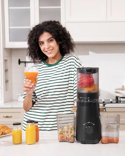 TUUMIIST Juicer Machines, Cold Press Juicer with 5.3" Extra Large Feed Chute Fit Whole Fruits & Vegetables Easy to Clean, High Juice Yield, BPA Free (Black)