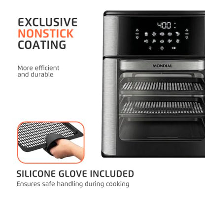 Air Fryer Oven 1800W, 12.7QT Capacity, Touchscreen Panel, Automatic Shut-Off, Toaster + Airfryer – Black & Stainless Steel – Mondial