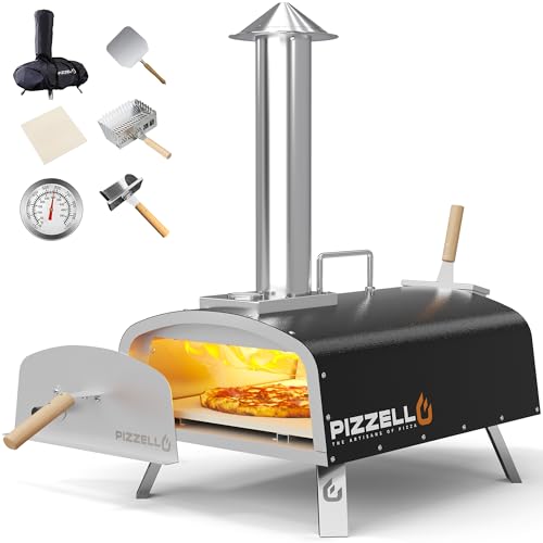 PIZZELLO Outdoor Pizza Oven 16" Wood Fired Pellet Pizza Ovens for Outside Stainless Steel Pizza Oven for Backyard w/Carry Bag, Pizza Stone, Pizza Cutter, Pizza Peel, Pizzello Forte 16, Black