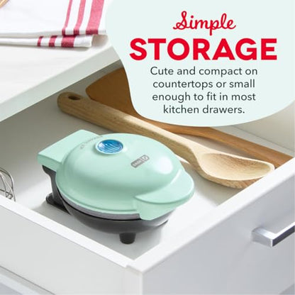 Dash Mini Waffle Maker, 4-Inch Ceramic Nonstick Cooking Surface, Aqua