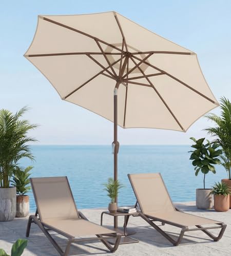 Tobeos 10FT Patio Umbrella, Outdoor Umbrella with Push Button Tilt and Crank, 8 Sturdy Ribs, UV Protection & Waterproof Market Umbrella for Pool, Backyard, Beach,Deck (Beige)