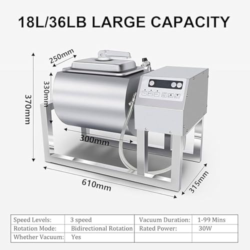 PtaTritious Vacuum Tumbler Marinator, 18L/36LB Meat & Vegetable Vacuum Tumbler Marinating Machine, Food Vacuum Marinator with Bidirectional Rotation & 3-Speed Control, 0-99 Min Time Setting