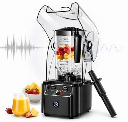 WantJoin Professional Commercial Blender With Shield Quiet Sound Enclosure 2200W Industries Strong and Quiet Professional-Grade Power, Self-Cleaning, Black