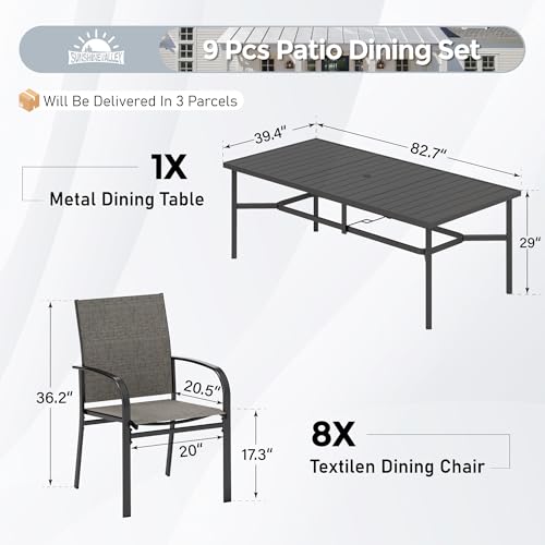 SUNSHINE VALLEY Patio Dining Set 9 PCS, 8 Stable Outdoor Dining Chairs with Rectangular Dining Table, Patio Table and Chairs Set for Lawn,Deck and Backyard