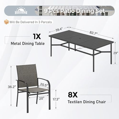 SUNSHINE VALLEY Patio Dining Set 9 PCS, 8 Stable Outdoor Dining Chairs with Rectangular Dining Table, Patio Table and Chairs Set for Lawn,Deck and Backyard