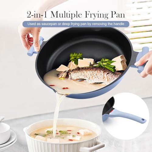 Bobikuke Large Frying Pan Skillet Nonstick with Lid, 14 Inch Deep Saute Pan, Big Induction Pan for Cooking, 2-1 Non Stick Cookware with Helper Handle, Family Size, Suitable for All Stoves, PFOA-Free