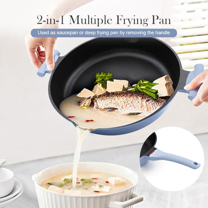 Bobikuke Large Frying Pan Skillet Nonstick with Lid, 14 Inch Deep Saute Pan, Big Induction Pan for Cooking, 2-1 Non Stick Cookware with Helper Handle, Family Size, Suitable for All Stoves, PFOA-Free