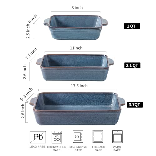 HVH 9x13 Baking Dish Set, Large Casserole Dishes for Oven, Ceramic Bakeware Set of 3, Rectangular Lasagne Pan Deep for Baking (Wabi sabi)