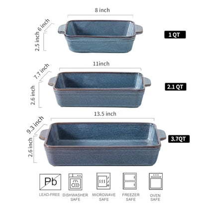 HVH 9x13 Baking Dish Set, Large Casserole Dishes for Oven, Ceramic Bakeware Set of 3, Rectangular Lasagne Pan Deep for Baking (Wabi sabi)