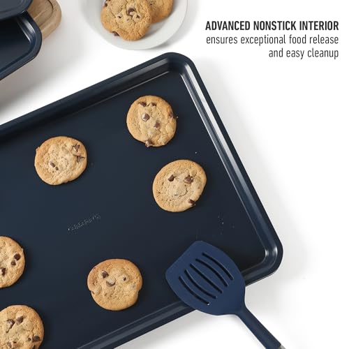 Calphalon Legacy 3-Piece Cookie Sheet Set, Cookie Baking Sheet, Metal Baking Sheet, 3 Pieces Nonstick Baking Sheets 18 15 13 Inch, Navy Blue, PFOA-Free for Even Baking, Oven Safe for Baking