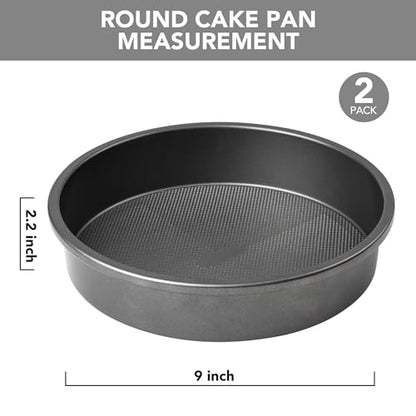 Tiawudi 9" Round Cake Pan Set of 2, 0.8mm Thick Heavy Duty Bakeware for Tiered & Layered Cakes, Nonstick Baking Pan with Diamond Texture for Even Heating, Cake Mold