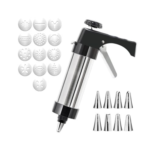 Swanwish Cookie Press Gun Kit - Home & Kitchen Spritz Cookie Maker with 13 Discs + 8 Icing Nozzles for Christmas & Party Baking