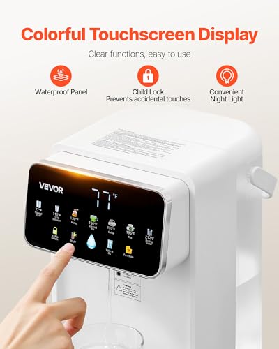 VEVOR Instant Hot Water Dispenser, Countertop Boiling Water Dispenser with Adjustable 7 Temperatures & 7 Water Volumes, 118oz Removable Water Tank, Quick Heating with Touchscreen & Child Lock for Home