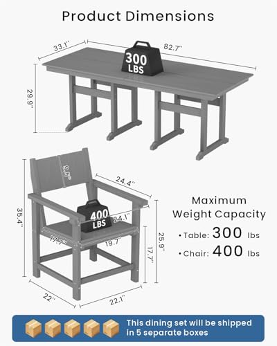 BIVODA 9-Piece Outdoor Dining Set, HDPE Weatherproof Patio Table and Chairs Set for 8, Outdoor Patio Furniture Sets with Umbrella Hole for Outside, Deck, Backyard, Garden (Grey)