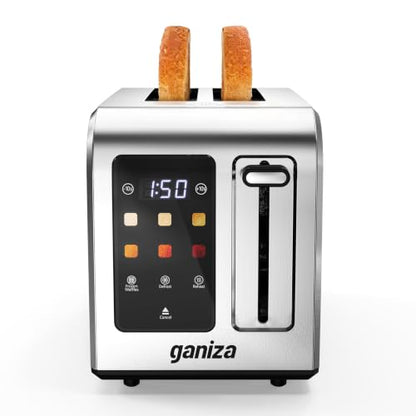 Ganiza Smart Toaster 2 Slice with Touchscreen, Digital Countdown Timer, Touch Screen Toaster Wide Slot, Full Stainless Steel, Defrost Reheat Cancel, +/-10s Fine-Tune, Removable Crumb Tray, Max 925W