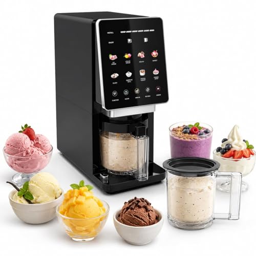 KIKIELF Ice Cream Maker & 10-in-1 Frozen Treat Maker, 20 oz 1 Pint, Mix-In + Re-Spin for Creamy Texture, Gelato, Sorbet, Slushie, Frozen Yogurt & Smoothie Bowls Machine for Homemade, Recipe Guide