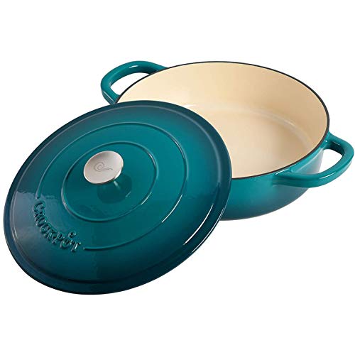 Crock-Pot Artisan Enameled Cast Iron Braiser W/Lid, 5 Quart, Teal Ombre