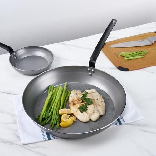 Restaurantware Met Lux 16 Inch Fry Pan, 1 No-Stick Frying Pan - Induction-Ready, Triple-Riveted, Silver Carbon Steel Cooking Skillet, Durable, For Searing, Sauteing, And Browning Food