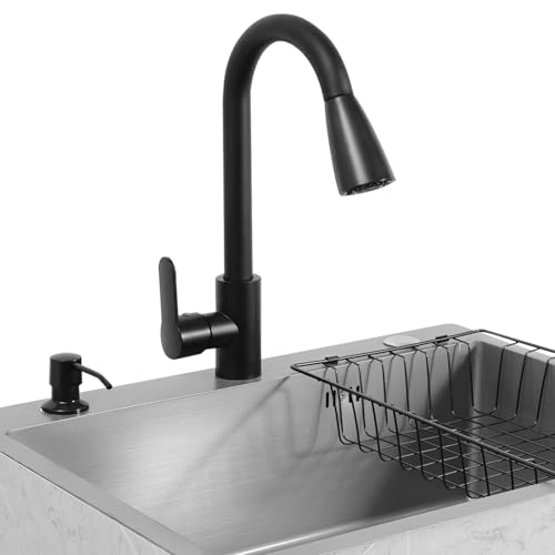 Freestanding Utility Sink, 30.71In Laundry Sink with Cabinet Indoor & Outdoor Utility Tub Pull-out Faucet&Gravity Ball&Drain Basket Heavy Duty for Laundry Garage Outdoor Kitchen Garden (Grey)