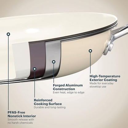 Pyrex 8-Piece Ceramic Cookware Set, Pots and Pans with Lids & Stainless Steel Handles, Healthy Nonstick Ceramic Coating, Induction Compatible Stainless Steel, PFAS Lead Cadmium BPA Free