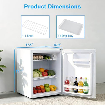 COSTWAY 1.7 Cu.Ft Mini Fridge, Compact Refrigerator w/Chiller Compartment, Adjustable Thermostat, Reversible Single Door & Low Noise, Small Refrigerator for Dorm, Office, Bedroom & Apartment (White)