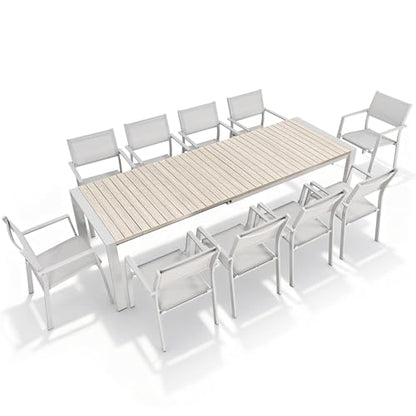 CikaCika Outdoor Patio Furniture Set 11 Piece, Extendable Patio Dining Table for 6-10 People and 10 Patio Dining Chairs with Armrest, All-Weather Aluminum Patio Dining Furniture Set for Garden Lawn