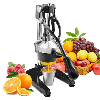 ROVSUN Professional Citrus Juicer Lemon Squeezer, Cast Iron Juicer, Commercial Manual Fruit Press Juicer for Lemon Pomegranate Orange Juice, Heavy Duty Hand Press and Lime Squeezer Stand (Black)