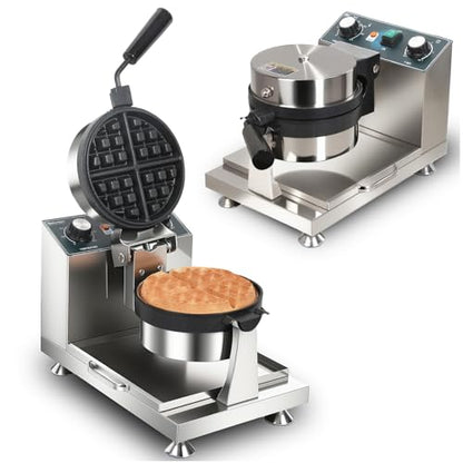 Hehinton® 110V 1300W Commercial Belgian Waffle Maker, Rotatable Croffle Machine with 122-572℉ Temp Control, 0-5min Timer, φ7"X1.2" Thick Non-Stick Liege Waffle Maker