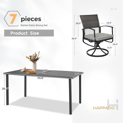 HAPPATIO 7-Piece Patio Dining Set with Wicker Swivel Patio Chairs
