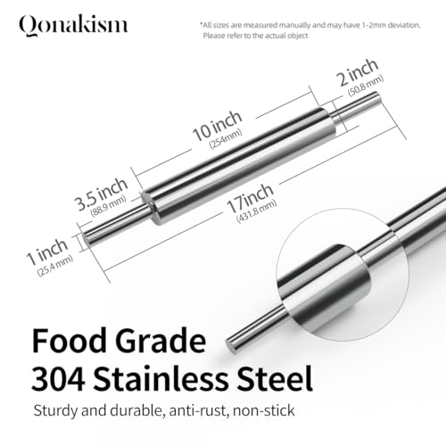 Rolling Pin (17 Inches) –304 Stainless Steel Roll Pins for Baking Pizza Dough Pie Cookie-Dough Roller& Smooth Construction - Essential Kitchen Utensil