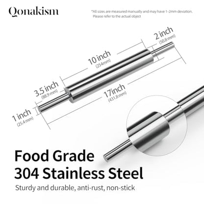 Rolling Pin (17 Inches) –304 Stainless Steel Roll Pins for Baking Pizza Dough Pie Cookie-Dough Roller& Smooth Construction - Essential Kitchen Utensil