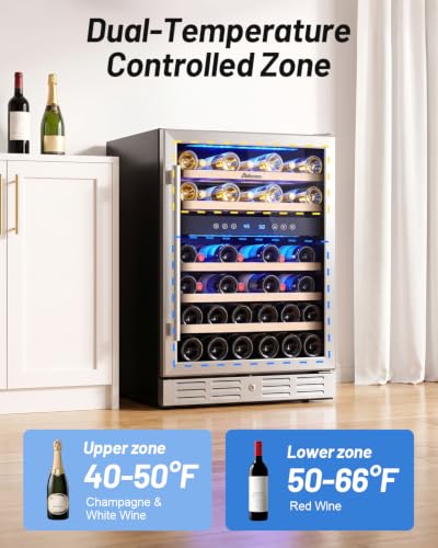 Kalamera 24 Inch Wine Cooler Refrigerator, 46-Bottle Dual Zone Wine Fridge