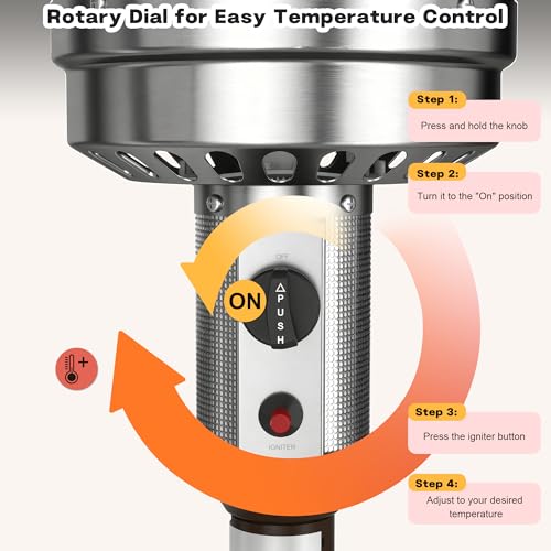 DIAMONDFORGE 50,000 BTU Patio Heater - Propane Patio Heater with Sand Box, Double-Layer Stainless Steel Burner Space Heater, Outdoor Heaters with Wheels, Used for Garden, Patio and Residential, Brown