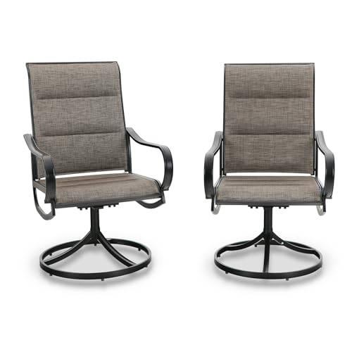 PHI VILLA Swivel Patio Dining Chairs Set of 2, Padded Textilene Mesh, Brown