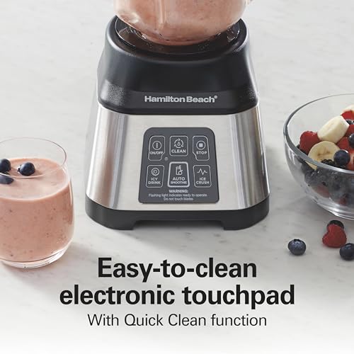 Hamilton Beach Blender for Smoothies with 5 Functions Including Auto Smoothie Cycle, Wave Action System for Ultra Smooth Results, 850 Watts, 40oz BPA Free Glass Jar, Stainless Steel (56208)