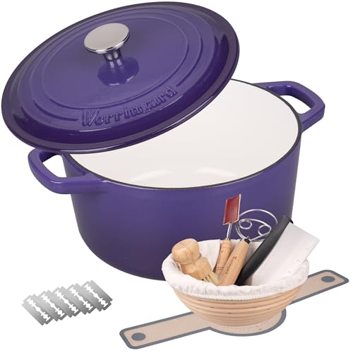 VORRINGARD Enameled Cast Iron Dutch Oven Pot with Lid, for Bread Baking, Round Bread Oven- include Sourdough Bread Baking Supplies Set, 6QT, Purple