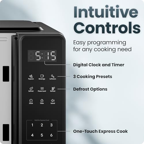 Chefman Countertop Microwave Oven 0.7 Cu. Ft., 700 Watts with 10 Power Levels, 6 Cooking Presets with One-Touch Express Cook, Eco Mode, Child Safety Lock, & Mute Button - Black