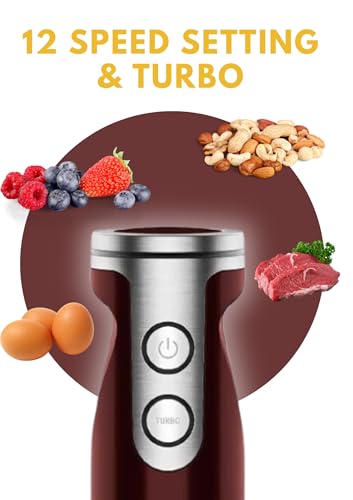 MEGAWISE Immersion Blender,12-Speed Hand Blender with Stainless Steel Blade