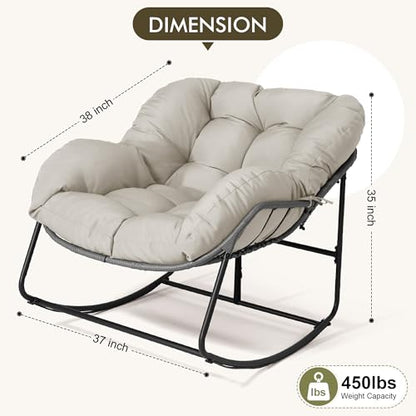Bifanuo Oversized Egg Rocking Chair for Indoor Outdoor – All-Weather Wicker Rattan Lounge Chair with Cushion Patio Rocker for Porch Garden or Balcony (Beige)