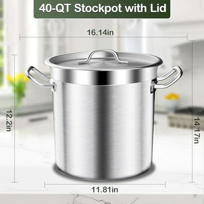 Stainless Steel Stockpot with Lid, 20QT Large Stock PotHeavy Duty Tri-Ply Bottom Commercial Grade Stock Pot & Stockpots for Boiling Cooking Soup Stew Canning Cooking Pots,Big Stockpot, Deep Cookware