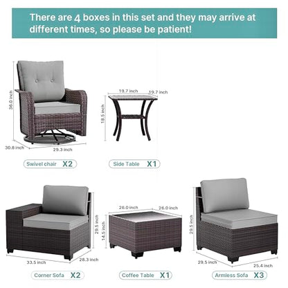 Gotland 9 Pieces Patio Furniture Set with 2 Swivel Chairs, 7-Seater Patio Furniture in 4 Combinations with Wide Armrests 29.5'' High Backrest, Wicker Outdoor Sectional for Deck Garden Pool Gray