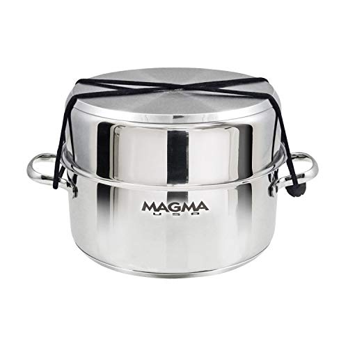 Magma 7 Piece Gourmet Nesting Stainless Steel Cookware Set with Ceramica Non-Stick, Induction Compatible, Oven Safe to 500°F - Suitable for All Stovetops, Removable Handles, Stainless Steel