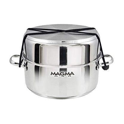 Magma 7 Piece Gourmet Nesting Stainless Steel Cookware Set with Ceramica Non-Stick, Induction Compatible, Oven Safe to 500°F - Suitable for All Stovetops, Removable Handles, Stainless Steel