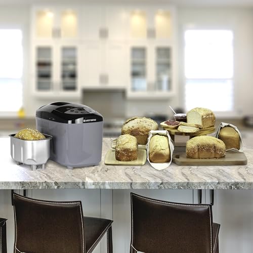 West Bend Hi-Rise Bread Maker Machine Programmable 12 Programs Including Gluten Free & 3 Loaf Sizes and Crust Colors with Traditionally-Shaped Horizontal Bread Pan with Dual Knead Blades, 3-Lb, Gray